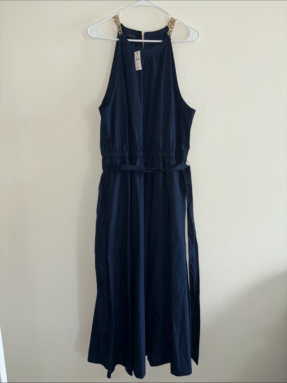Talbots Navy Maxi Dress with Gold Chain Straps